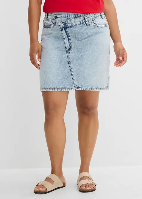 Jupe en jean &agrave; fermeture d&eacute;cal&eacute;e asym&eacute;trique, bonprix