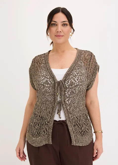 Gilet sans manches en maille ajour&eacute;e et fil brillant, bonprix