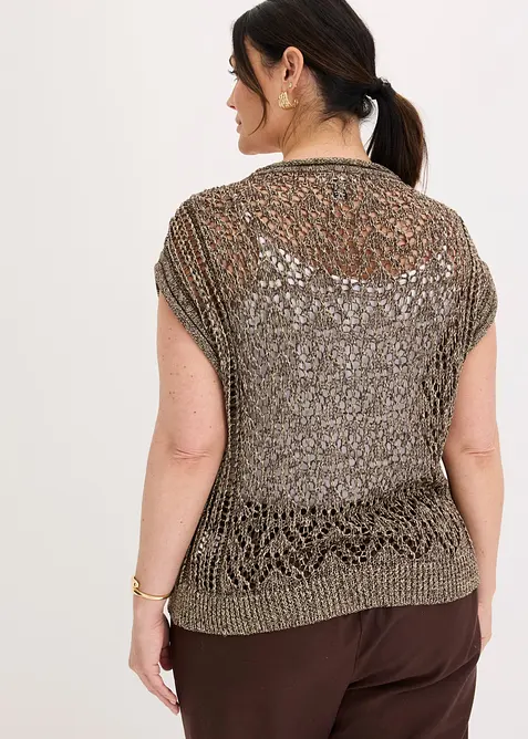Gilet sans manches en maille ajour&eacute;e et fil brillant, bonprix
