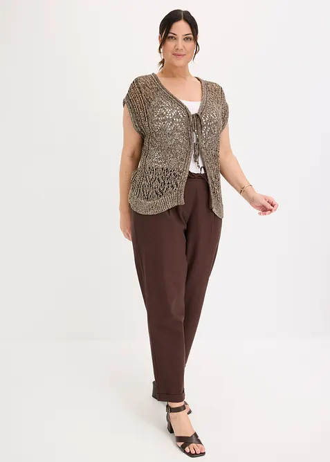Gilet sans manches en maille ajour&eacute;e et fil brillant, bonprix