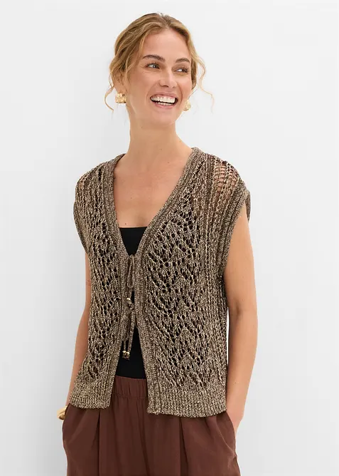 Ajour-Strickweste mit Viskose und Glitzergarn, bonprix