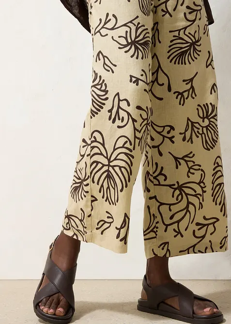 Pantalon large &agrave; pinces 100% lin, bonprix