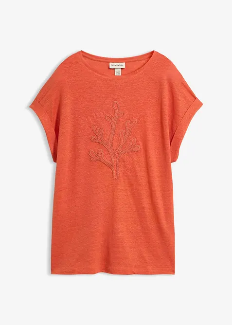 T-Shirt aus reinem Leinen mit Stickerei, bonprix