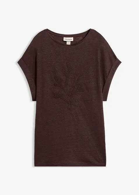 T-Shirt aus reinem Leinen mit Stickerei, bonprix