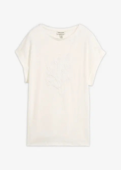 T-shirt 100% lin avec broderie, bonprix