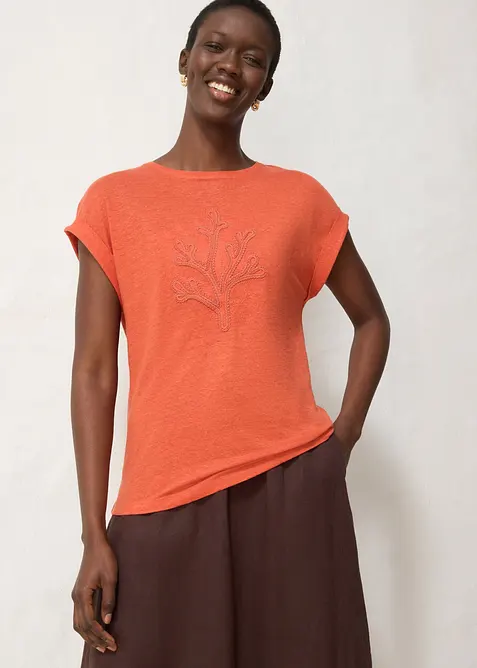 T-Shirt aus reinem Leinen mit Stickerei, bonprix