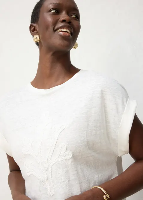 T-shirt 100% lin avec broderie, bonprix