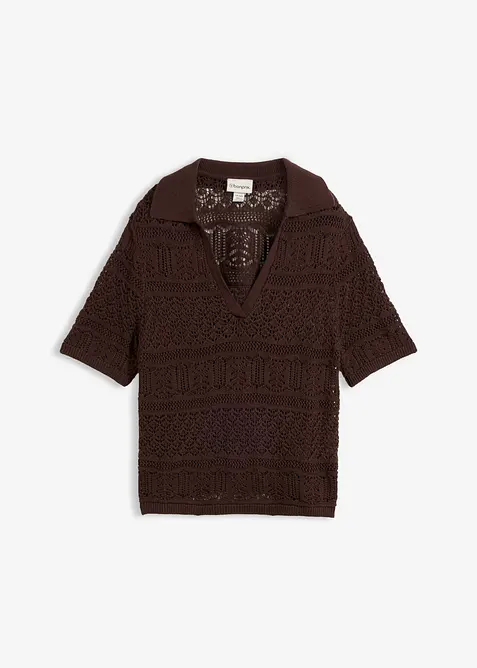 Ajour-Polo-Pullover mit Baumwollanteil, bonprix