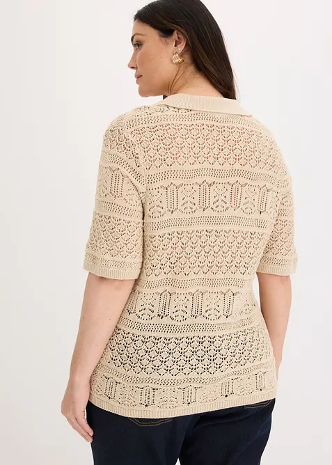 Pull ajour&eacute; &agrave; col polo, bonprix