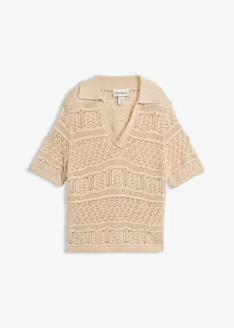 Pull ajour&eacute; &agrave; col polo, bonprix