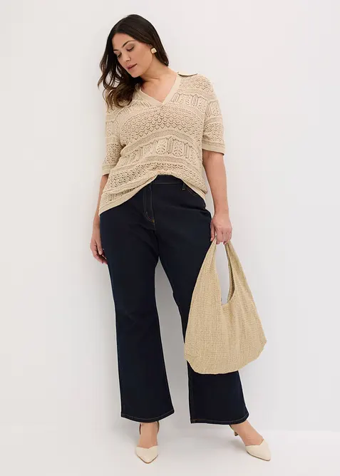 Pull ajour&eacute; &agrave; col polo, bonprix