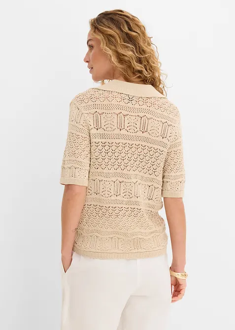 Pull ajour&eacute; &agrave; col polo, bonprix
