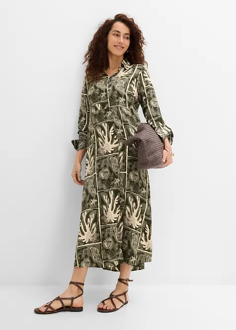 Hemdblusenkleid aus flie&szlig;ender Viskose, bonprix