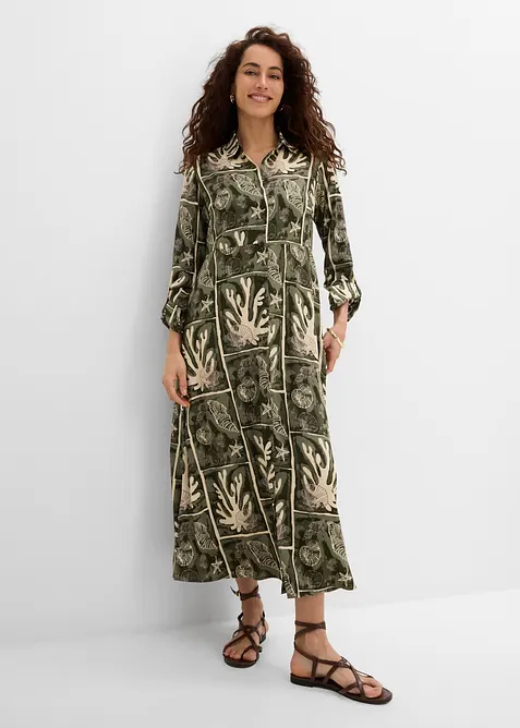 Hemdblusenkleid aus flie&szlig;ender Viskose, bonprix