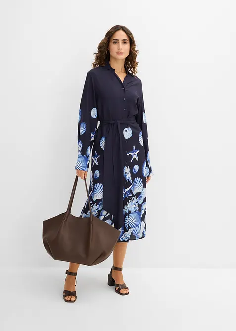 Hemdblusenkleid aus flie&szlig;ender Viskose, bonprix
