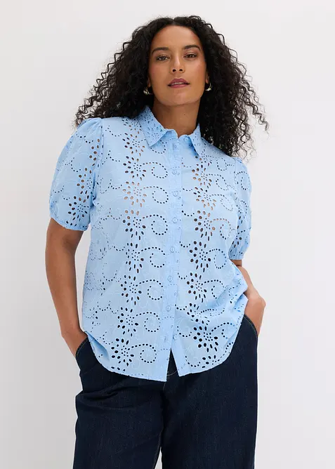Lochstickerei-Bluse aus reiner Bio-Baumwolle, bonprix