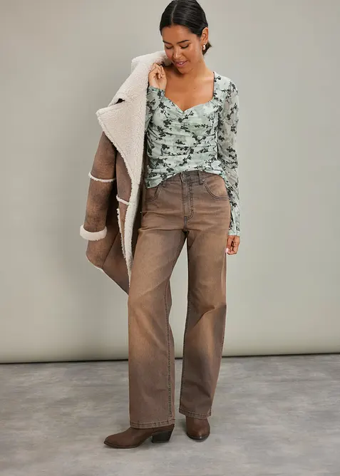 Wide-Leg-Jeans High Waist mit Vintage Waschung, bonprix