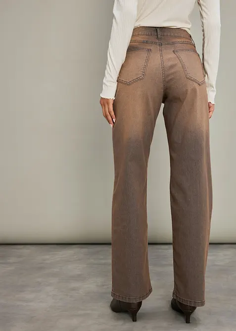 Wide-Leg-Jeans High Waist mit Vintage Waschung, bonprix