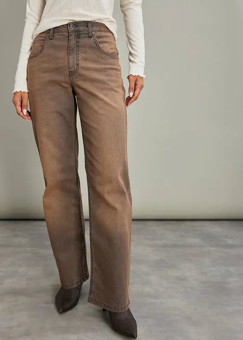Wide-Leg-Jeans High Waist mit Vintage Waschung, bonprix
