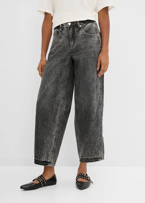 Jean ballon taille mi-haute, doux et cropped, bonprix