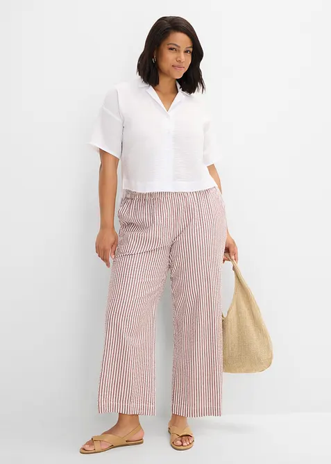 Pantalon palazzo en seersucker, longueur 7/8, bonprix