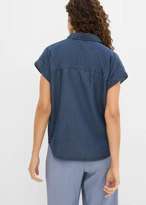 Jeans-Kurzarmbluse mit Leinen, bonprix