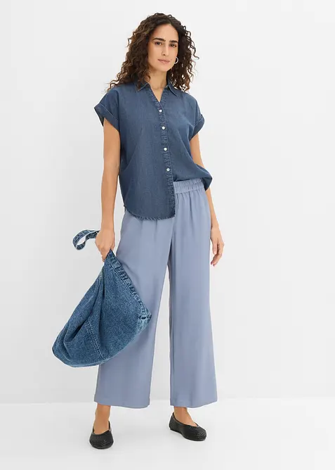 Jeans-Kurzarmbluse mit Leinen, bonprix