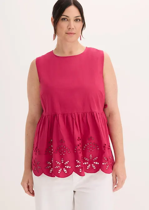 Blouse sans manches avec broderies anglaises, fendue sur les c&ocirc;t&eacute;s, bonprix