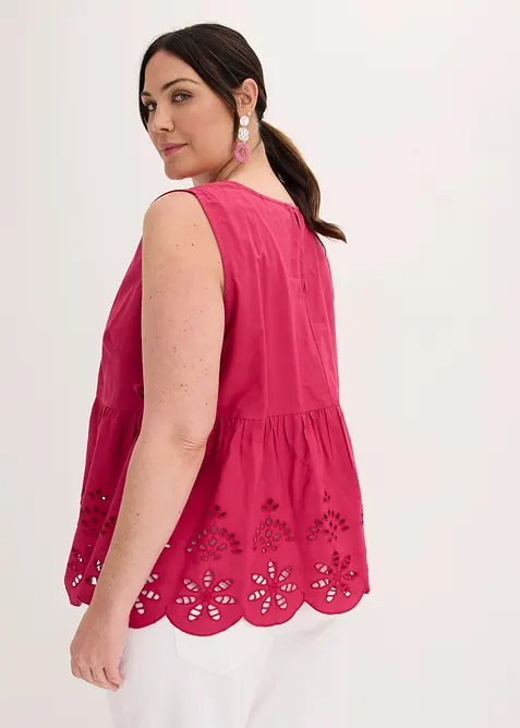 Blouse sans manches avec broderies anglaises, fendue sur les c&ocirc;t&eacute;s, bonprix