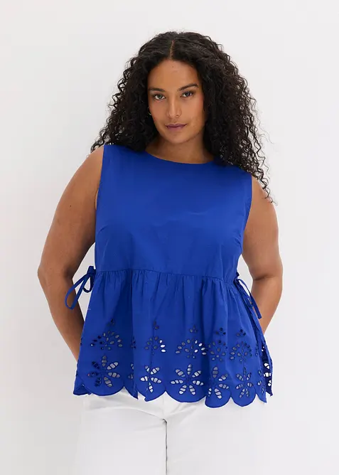 Blouse sans manches avec broderies anglaises, fendue sur les c&ocirc;t&eacute;s, bonprix