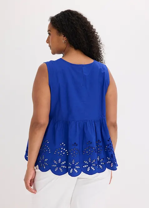 Blouse sans manches avec broderies anglaises, fendue sur les c&ocirc;t&eacute;s, bonprix