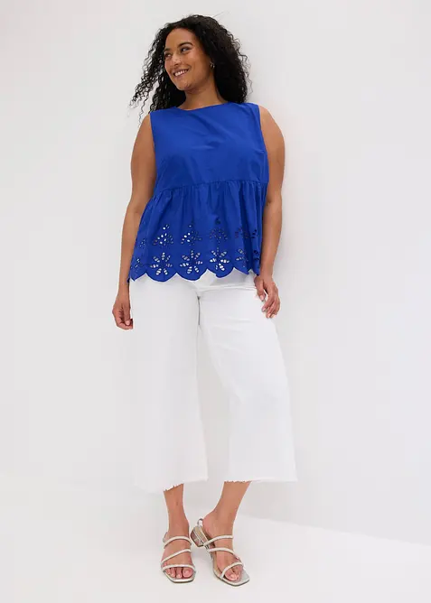 Blouse sans manches avec broderies anglaises, fendue sur les c&ocirc;t&eacute;s, bonprix