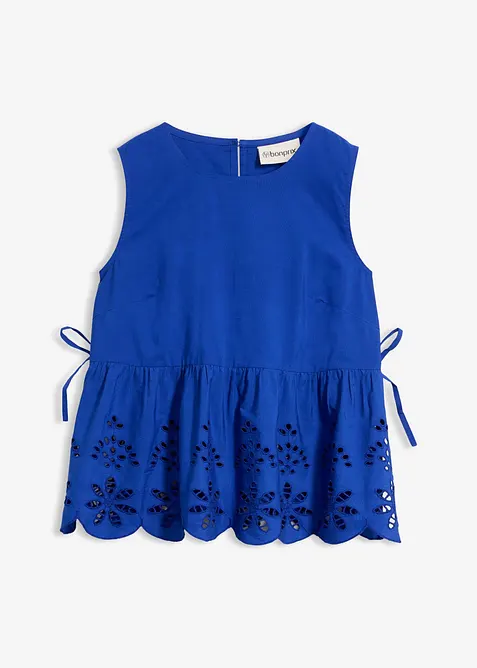 Blouse sans manches avec broderies anglaises, fendue sur les c&ocirc;t&eacute;s, bonprix