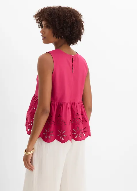 Blouse sans manches avec broderies anglaises, fendue sur les c&ocirc;t&eacute;s, bonprix