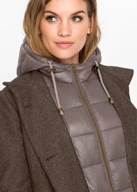 Winter-Kurzmantel in Wolloptik, 2in1 Optik, bonprix