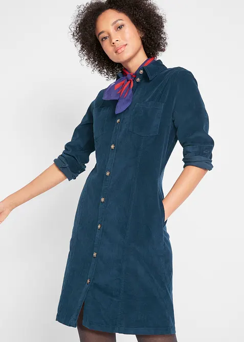 Cord-Hemdblusenkleid aus elastischem Baumwoll-Mix, bonprix