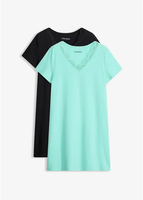 Lot de 2 chemises de nuit 100% coton, bonprix