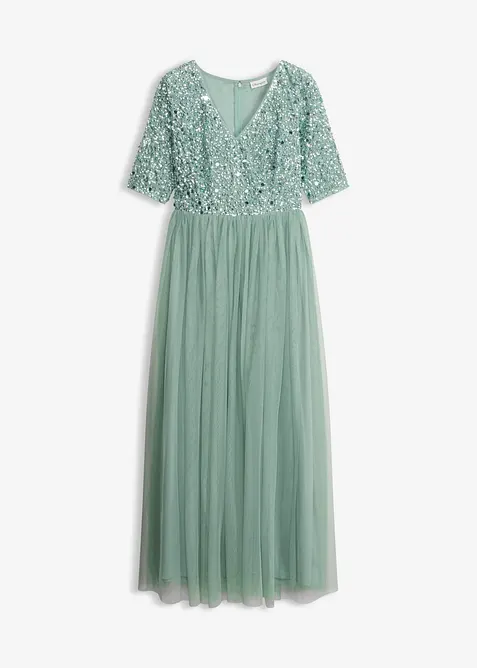 Robe de soir&eacute;e en tulle avec haut brod&eacute; de sequins, bonprix