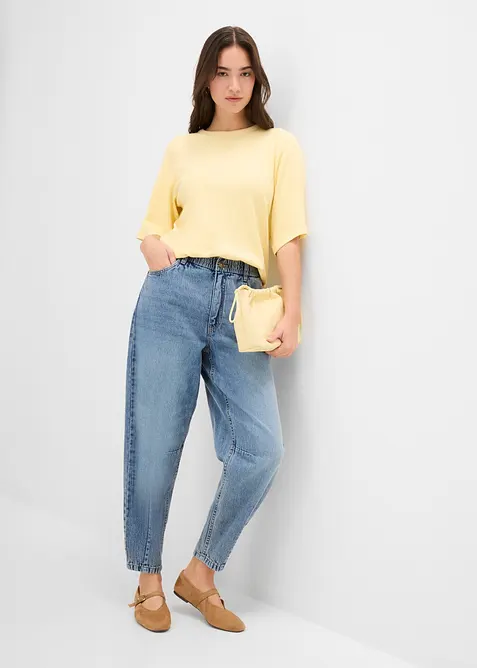 Jean barrel cropped, taille haute, bonprix