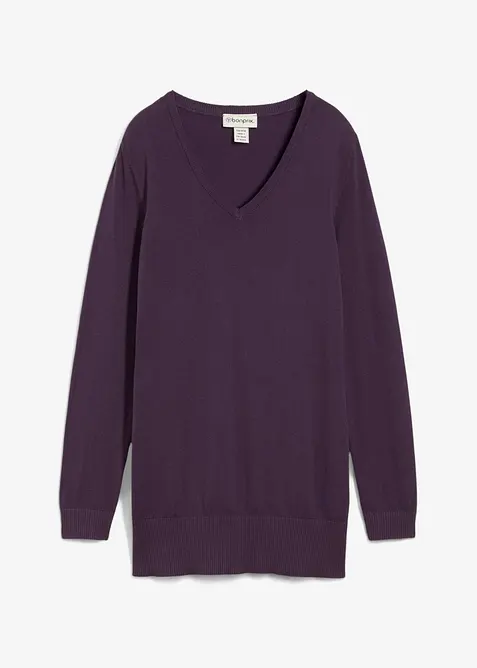 Pull long basique &agrave; col V, bonprix