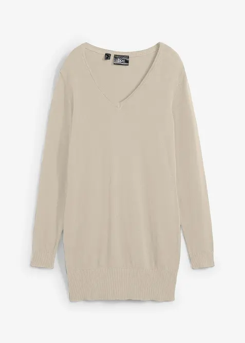 Pull long basique &agrave; col V, bonprix