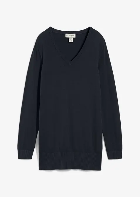 Basic Longpullover mit V-Ausschnitt, bonprix