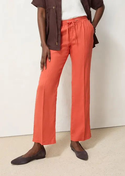 Pantalon taille &eacute;lastiqu&eacute;e 100% lin, bonprix
