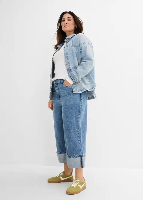 Wide-Leg-Jeans Mid Waist, cropped, bonprix