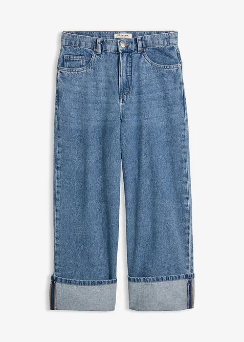 Wide-Leg-Jeans Mid Waist, cropped, bonprix