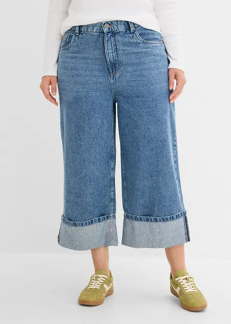 Wide-Leg-Jeans Mid Waist, cropped, bonprix