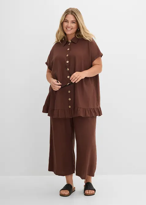 Oversize Long-Bluse aus Leinen-Mix, bonprix