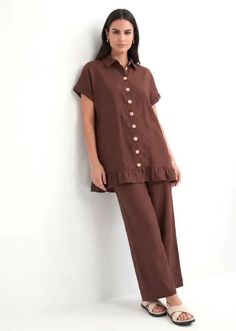 Oversize Long-Bluse aus Leinen-Mix, bonprix