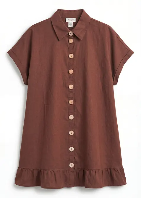 Oversize Long-Bluse aus Leinen-Mix, bonprix