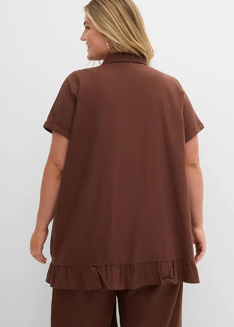 Oversize Long-Bluse aus Leinen-Mix, bonprix
